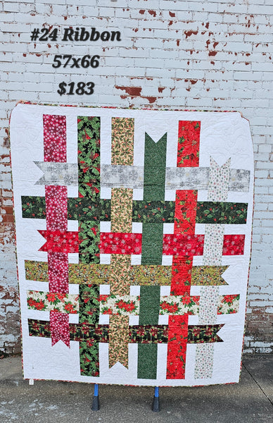 Ribbon Christmas themed quilt