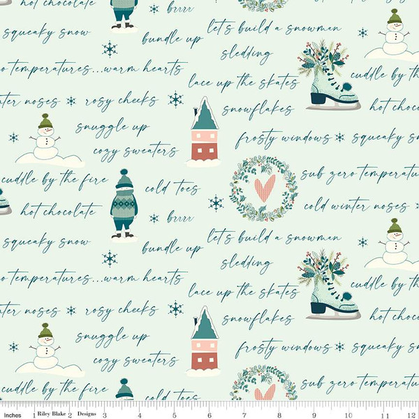 Arrival of Winter - Text - Mist - Sandy Gervais with Riley Blake Designs