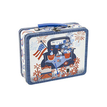 Load image into Gallery viewer, Red, White, &amp; Bang! - Vintage Metal Lunch Box - Sandy Gervais with Riley Blake Designs
